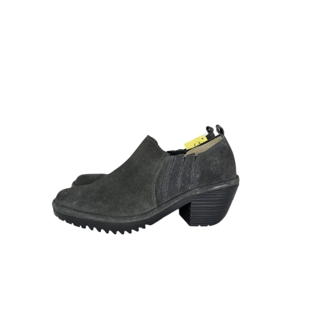 Fly London Wate Girl's Low Ankle Slip-On Booties Gray Suede Block Heel Size 13